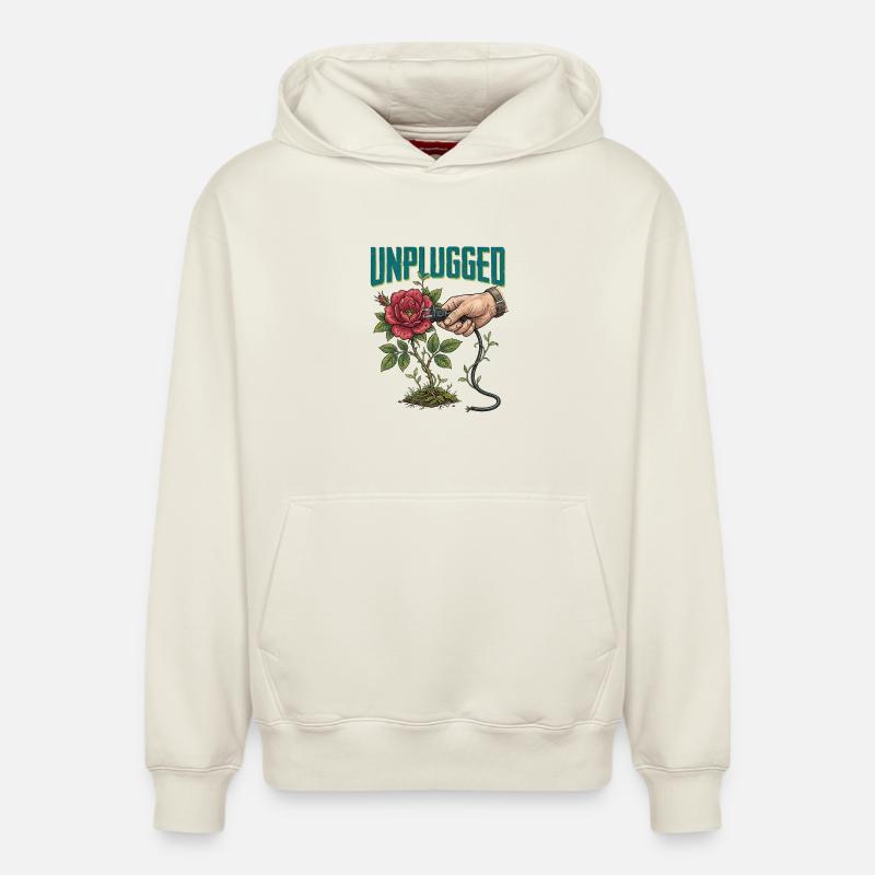 Débranché - Sweat à capuche unisexe décontracté en coton biologique – de SPREAD - blanc cassé