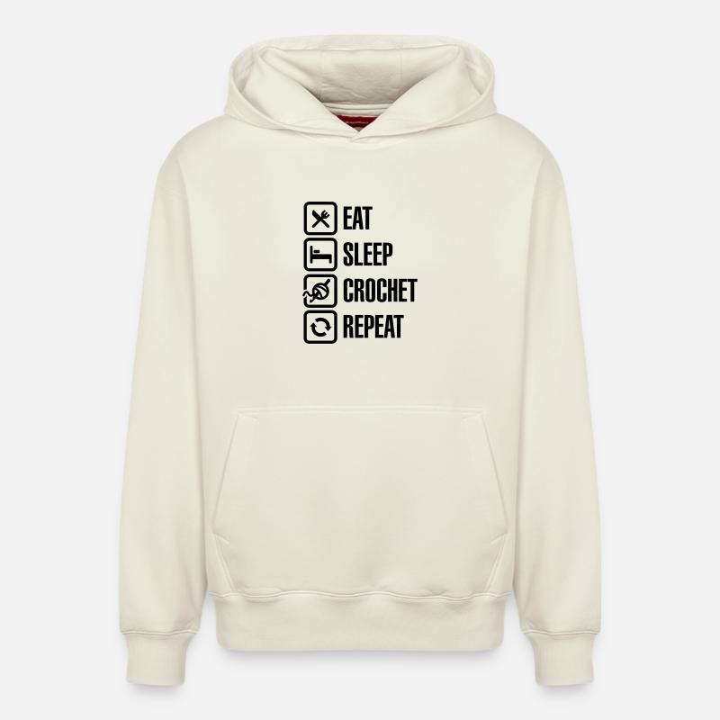 Eat Sleep Crochet Repeat - Sweat à capuche unisexe décontracté en coton biologique – de SPREAD - blanc cassé