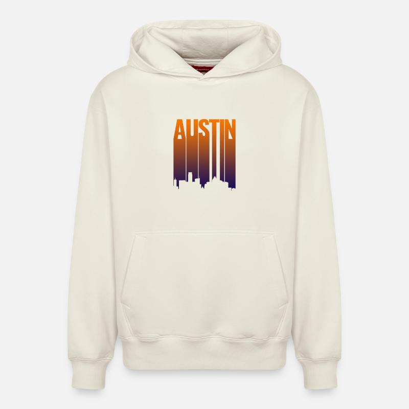 Austin Skyline Gradient - Relaxed Unisex Organic Hoodie – von SPREAD - Naturweiß