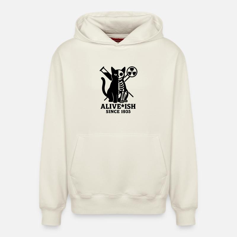 Le chat de Schrödinger - Sweat à capuche unisexe décontracté en coton biologique – de SPREAD - blanc cassé