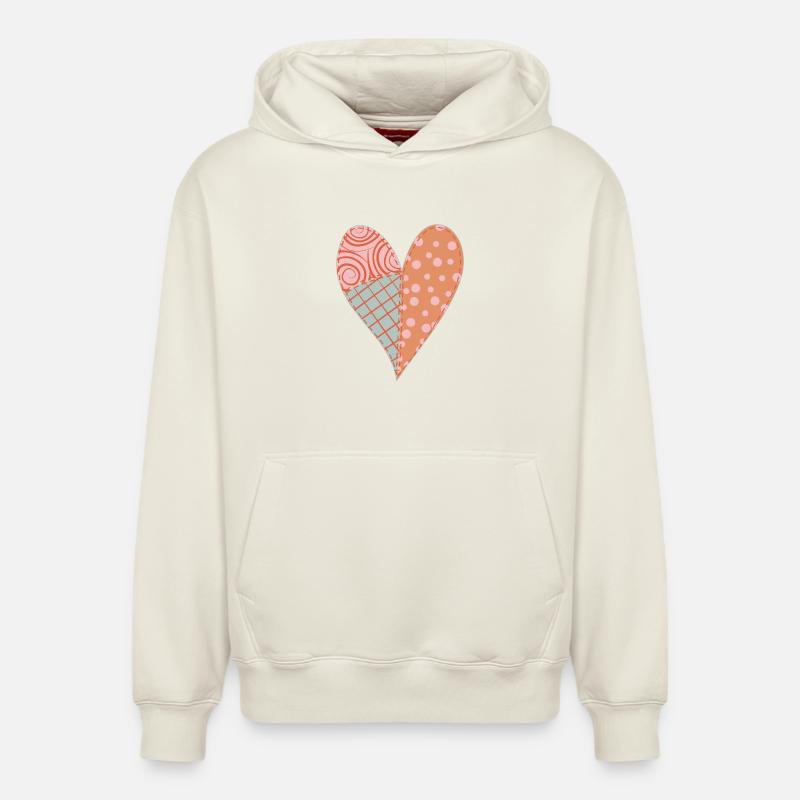 Coeur Patchwork No4 - Sweat à capuche unisexe décontracté en coton biologique – de SPREAD - blanc cassé