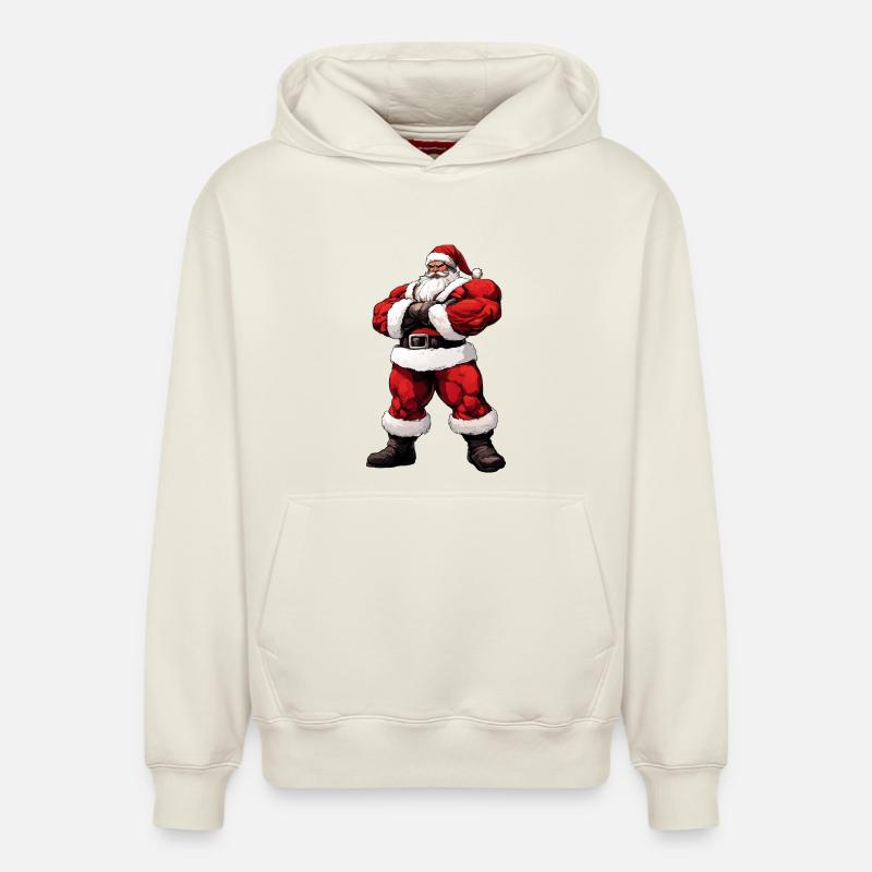 Noël Bodybuilder - Sweat à capuche unisexe décontracté en coton biologique – de SPREAD - blanc cassé