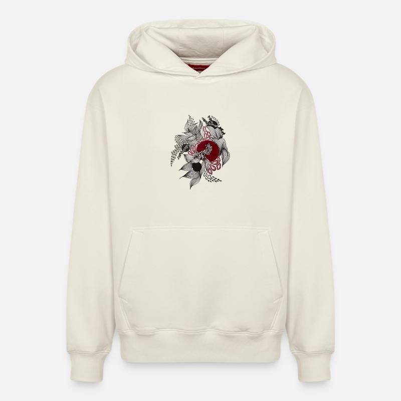 Cercle rouge avec feuilles argentées - Sweat à capuche unisexe décontracté en coton biologique – de SPREAD - blanc cassé
