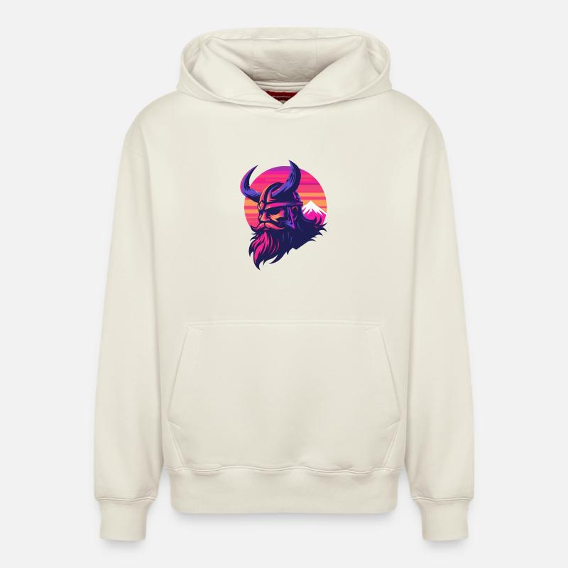 Viking synthwave 3 - Sweat à capuche unisexe décontracté en coton biologique – de SPREAD - blanc cassé