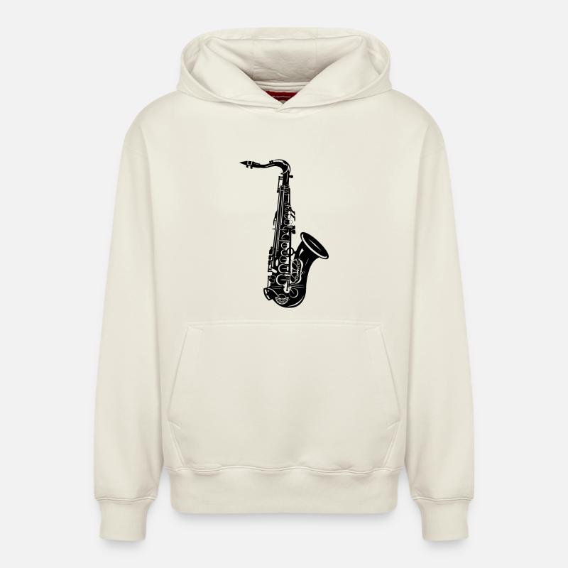 Dessin de saxophone - Sweat à capuche unisexe décontracté en coton biologique – de SPREAD - blanc cassé