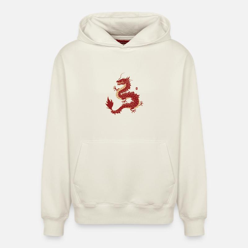 Dragon traditionnel chinois - Sweat à capuche unisexe décontracté en coton biologique – de SPREAD - blanc cassé