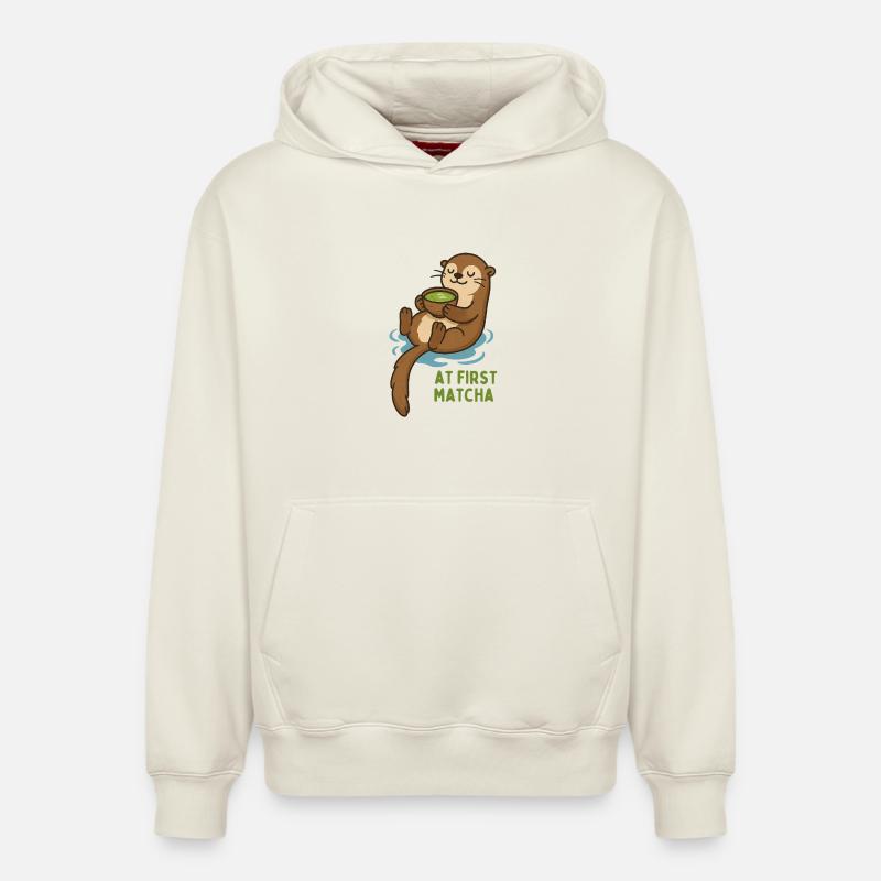 Une loutre avec du matcha - Sweat à capuche unisexe décontracté en coton biologique – de SPREAD - blanc cassé