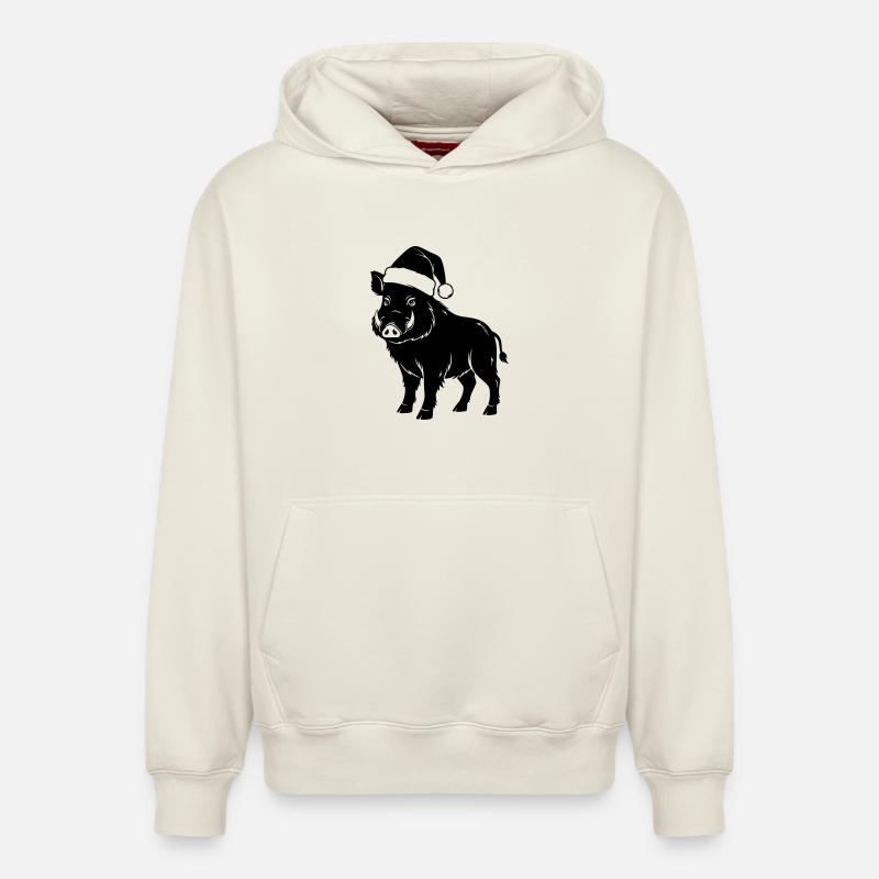 Vecteur de sanglier de Noël - Sweat à capuche unisexe décontracté en coton biologique – de SPREAD - blanc cassé
