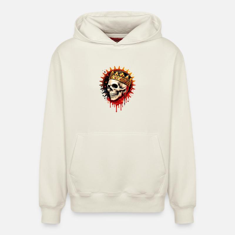 Illustration du crâne couronné - Sweat à capuche unisexe décontracté en coton biologique – de SPREAD - blanc cassé