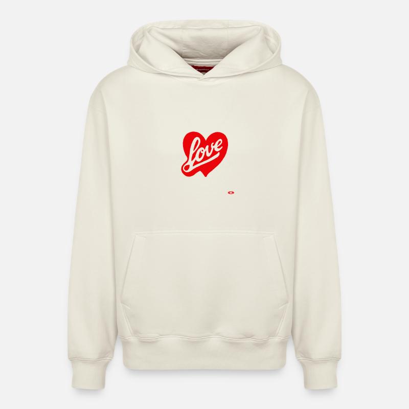 Scénario de Red Love Heart - Sweat à capuche unisexe décontracté en coton biologique – de SPREAD - blanc cassé