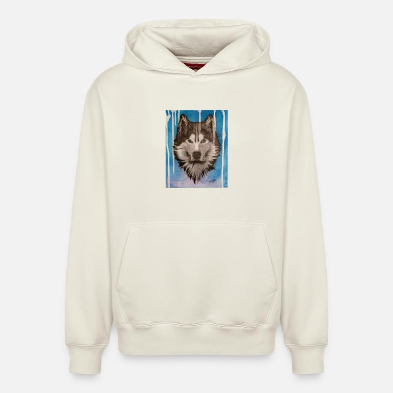 Conception aquarelle Husky - Sweat à capuche unisexe décontracté en coton biologique – de SPREAD - blanc cassé