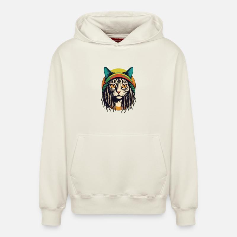 Chat rasta cool - Sweat à capuche unisexe décontracté en coton biologique – de SPREAD - blanc cassé