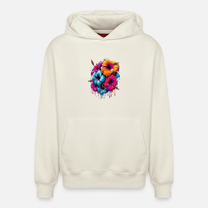 Fleurs d’hibiscus - Sweat à capuche unisexe décontracté en coton biologique – de SPREAD - blanc cassé