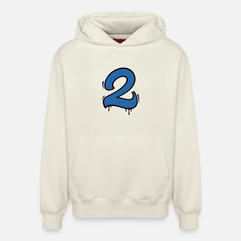 Graffiti Numéro 2 Bleu - Sweat à capuche unisexe décontracté en coton biologique – de SPREAD - blanc cassé