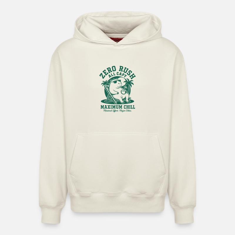 Zero Rush Capybara Chill - Sweat à capuche unisexe décontracté en coton biologique – de SPREAD - blanc cassé