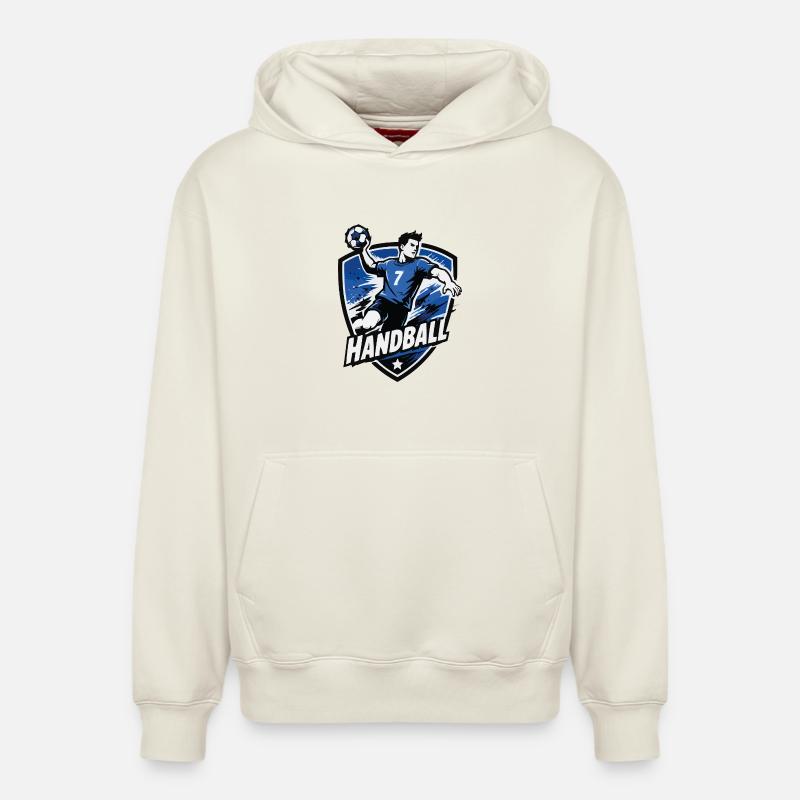 Bouclier bleu de l’attaquant de handball - Sweat à capuche unisexe décontracté en coton biologique – de SPREAD - blanc cassé
