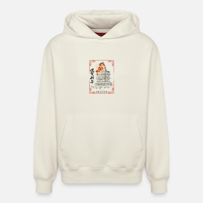 Dragon chinois ART - Sweat à capuche unisexe décontracté en coton biologique – de SPREAD - blanc cassé