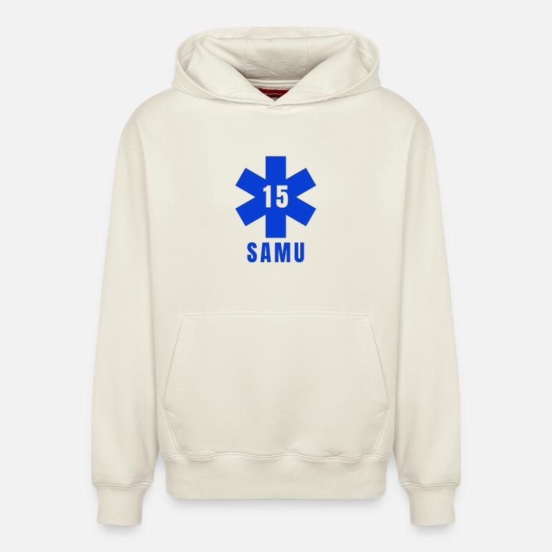 SAMU, urgences, ambulance - Sweat à capuche unisexe décontracté en coton biologique – de SPREAD - blanc cassé