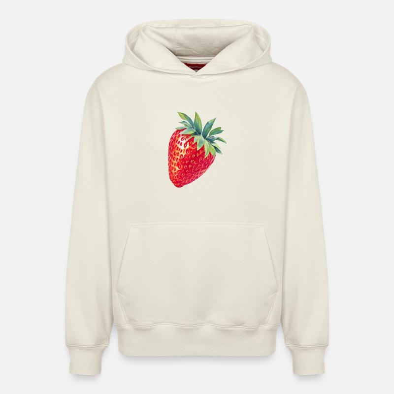 Fraise - Sweat à capuche unisexe décontracté en coton biologique – de SPREAD - blanc cassé