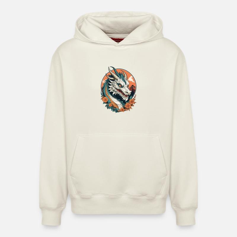 Dragon chinois - Sweat à capuche unisexe décontracté en coton biologique – de SPREAD - blanc cassé