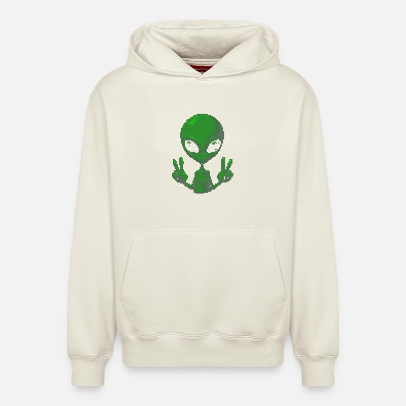 Pixel Alien Friedenszeichen-Tee - Relaxed Unisex Organic Hoodie – von SPREAD - Naturweiß