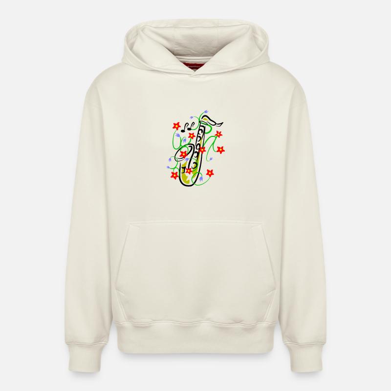 Conception du saxophone - Sweat à capuche unisexe décontracté en coton biologique – de SPREAD - blanc cassé