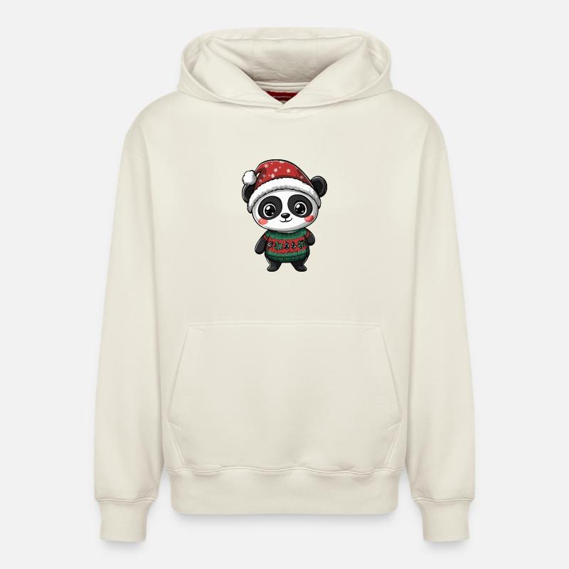 Noël Panda - Sweat à capuche unisexe décontracté en coton biologique – de SPREAD - blanc cassé