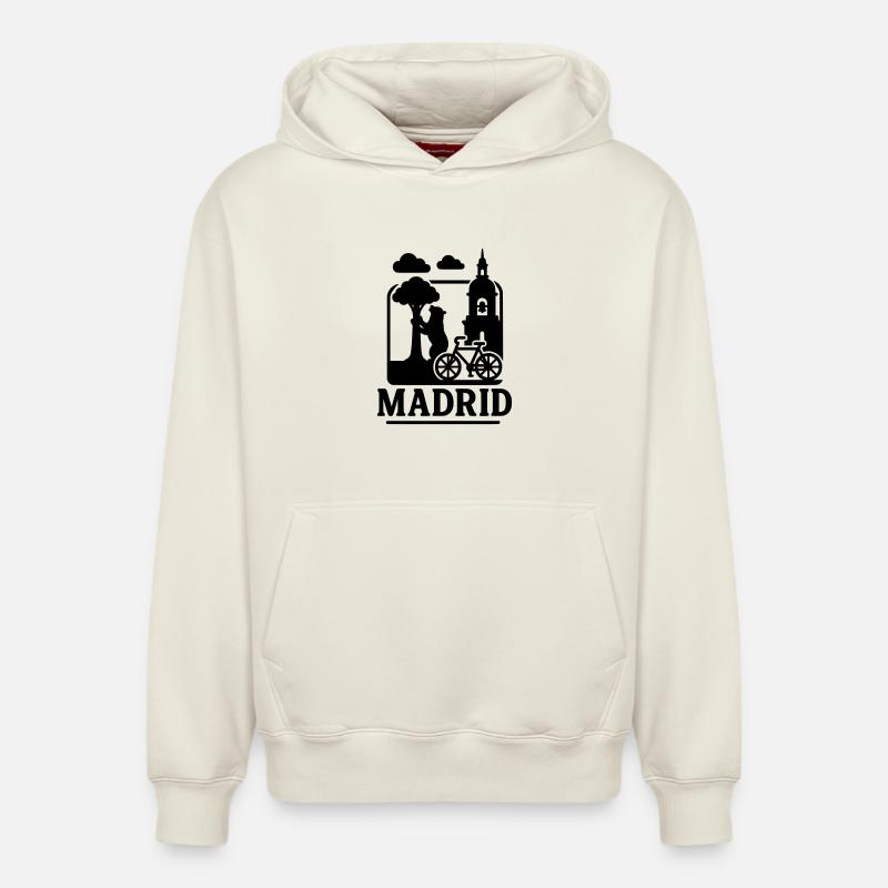 Monuments de Madrid - Sweat à capuche unisexe décontracté en coton biologique – de SPREAD - blanc cassé