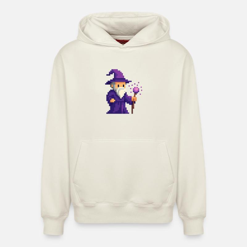Pixel wizard dans le scintillement violet - Sweat à capuche unisexe décontracté en coton biologique – de SPREAD - blanc cassé