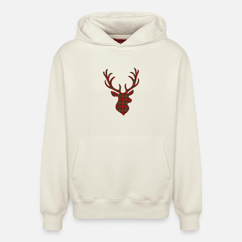 Cervidé tartan rouge - Sweat à capuche unisexe décontracté en coton biologique – de SPREAD - blanc cassé