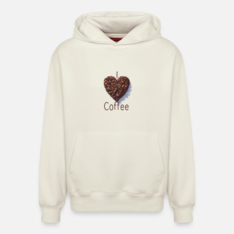 J’adore le café - Sweat à capuche unisexe décontracté en coton biologique – de SPREAD - blanc cassé
