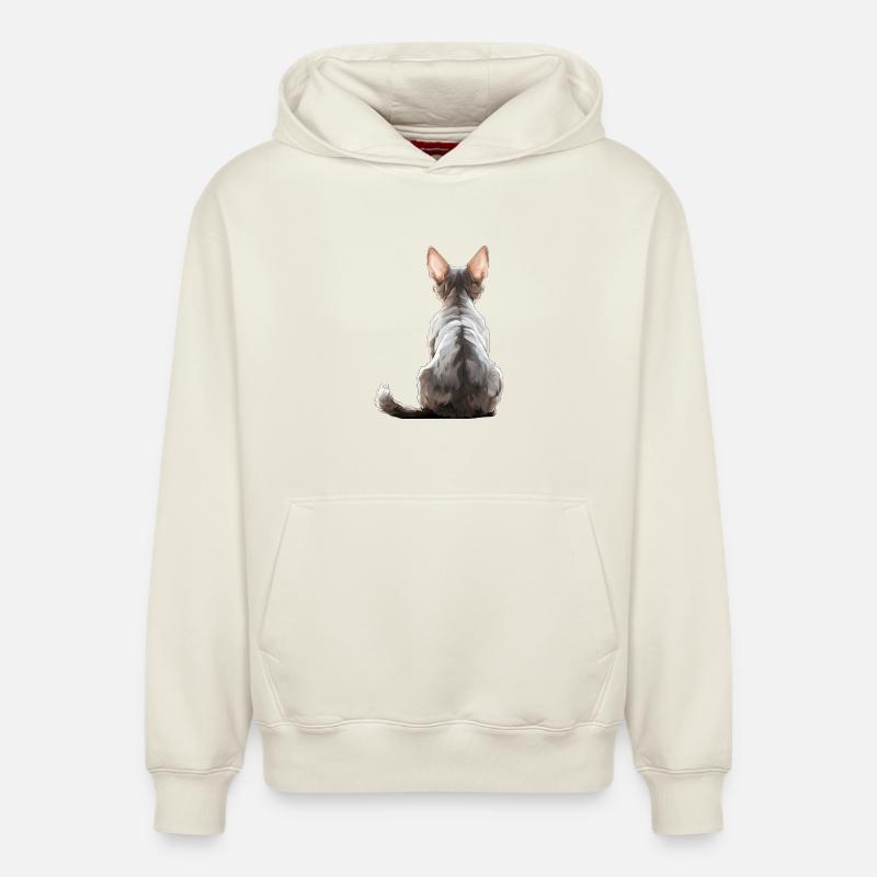 Chat Devon Rex - Sweat à capuche unisexe décontracté en coton biologique – de SPREAD - blanc cassé