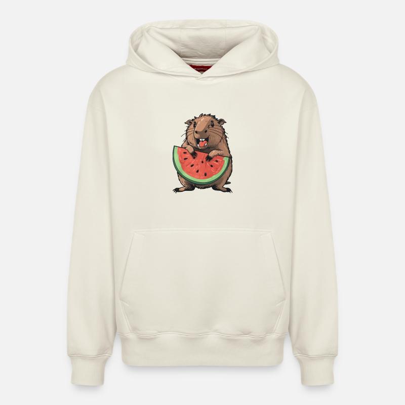 Capybara mangeant de la pastèque - Sweat à capuche unisexe décontracté en coton biologique – de SPREAD - blanc cassé