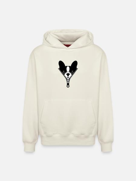 French Bulldog in a Zipper - Relaxed Unisex Organic Hoodie – by SPREAD - off white