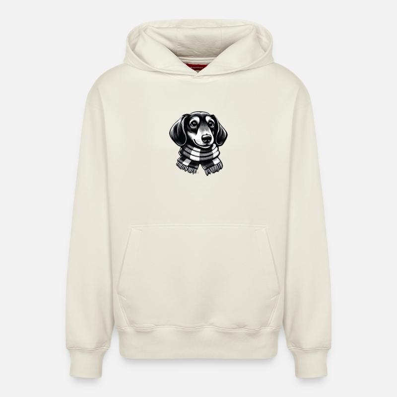 Teckel avec écharpe - Sweat à capuche unisexe décontracté en coton biologique – de SPREAD - blanc cassé