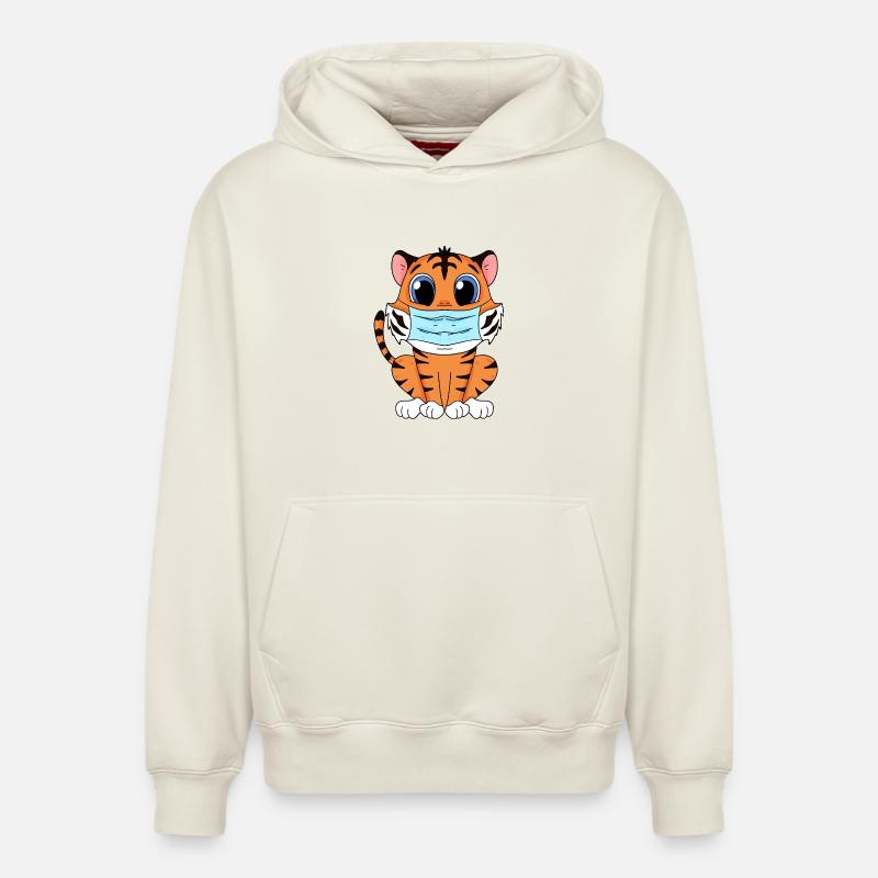 Tigre mignon avec masque - Sweat à capuche unisexe décontracté en coton biologique – de SPREAD - blanc cassé