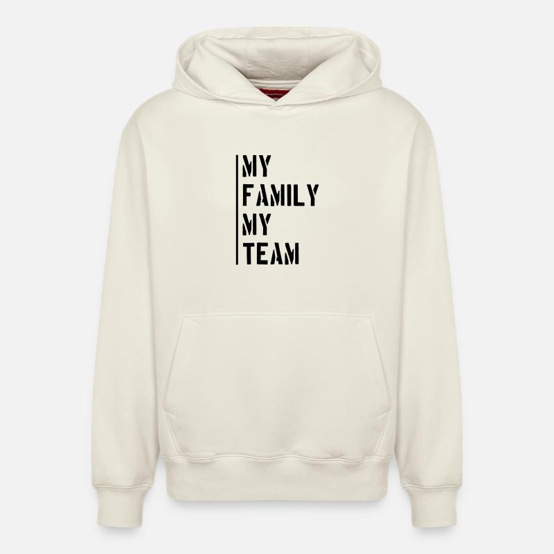 Dicton de l’équipe familiale - Sweat à capuche unisexe décontracté en coton biologique – de SPREAD - blanc cassé