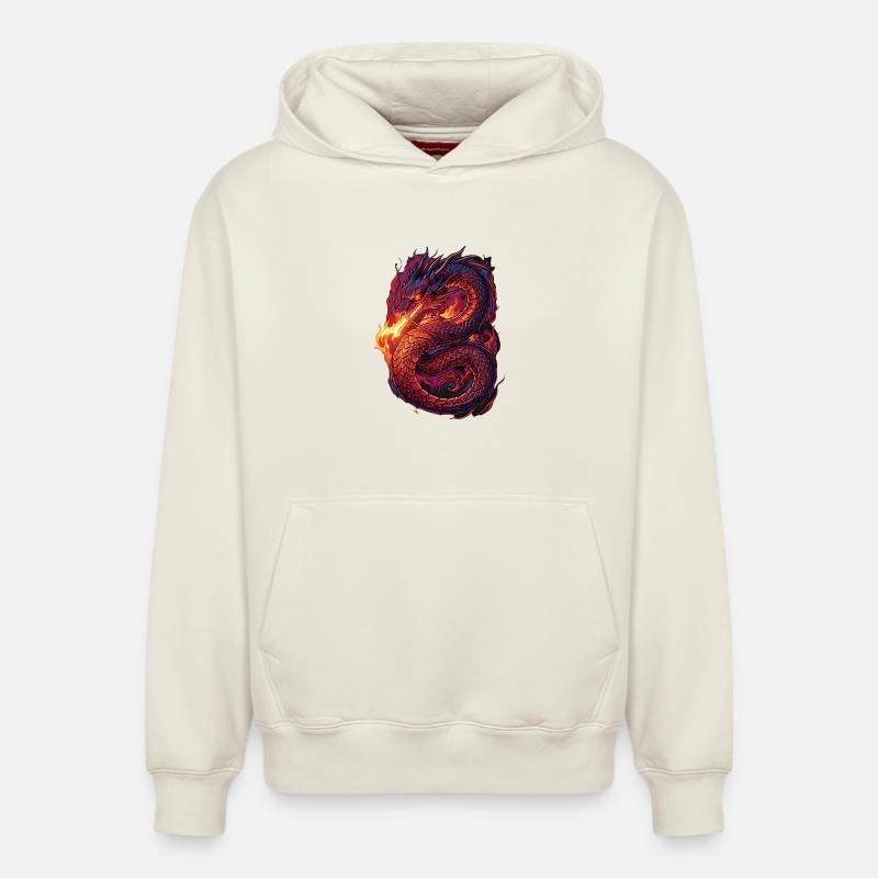 Tempête de Dragon de Feu - Sweat à capuche unisexe décontracté en coton biologique – de SPREAD - blanc cassé
