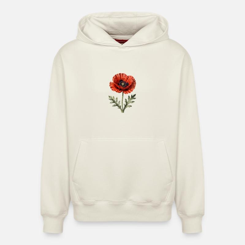 Coquelicot Pavot rouge - Sweat à capuche unisexe décontracté en coton biologique – de SPREAD - blanc cassé