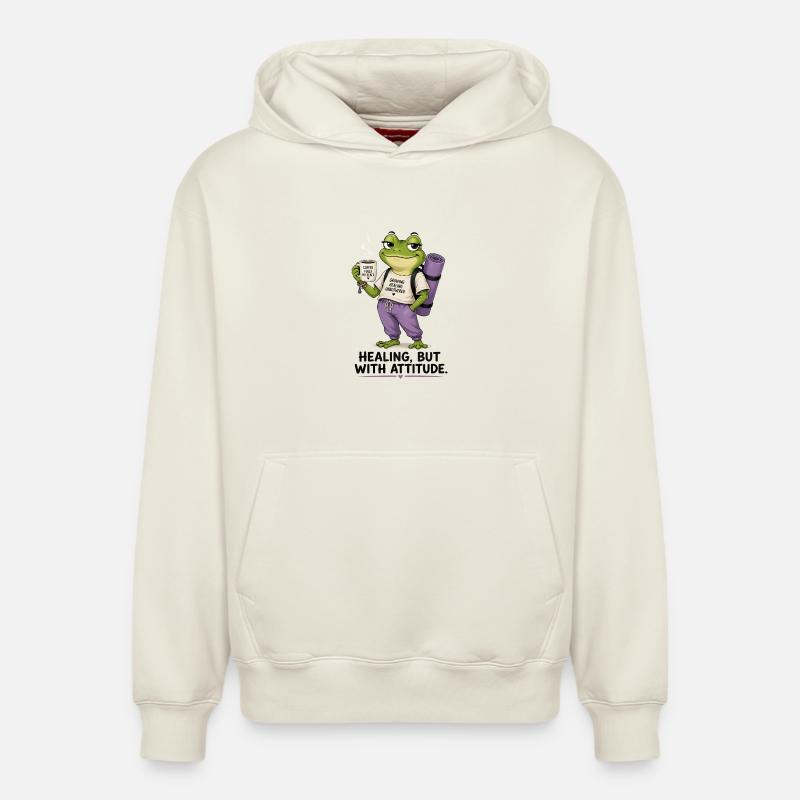 Attitude de guérison Grenouille Tee - Sweat à capuche unisexe décontracté en coton biologique – de SPREAD - blanc cassé