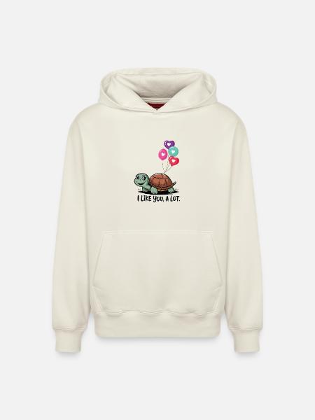 Turtle with Heart Balloons - Relaxed Unisex Organic Hoodie – by SPREAD - off white