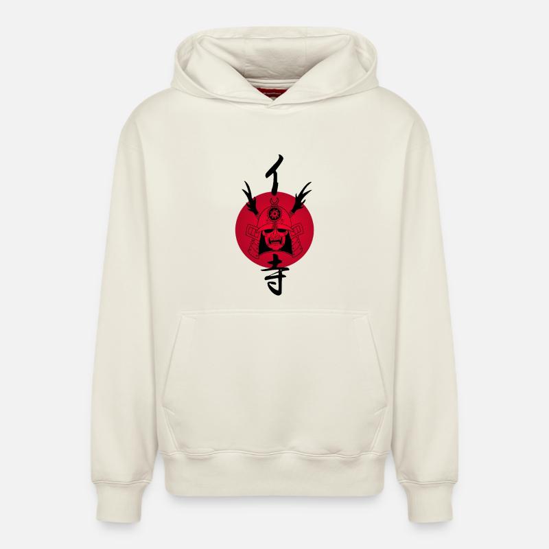 Samouraï noir et soleil rouge - Sweat à capuche unisexe décontracté en coton biologique – de SPREAD - blanc cassé