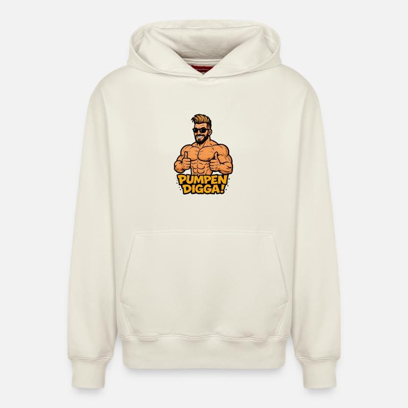 POMPES DIGGA Cartoon Bodybuilder - Sweat à capuche unisexe décontracté en coton biologique – de SPREAD - blanc cassé