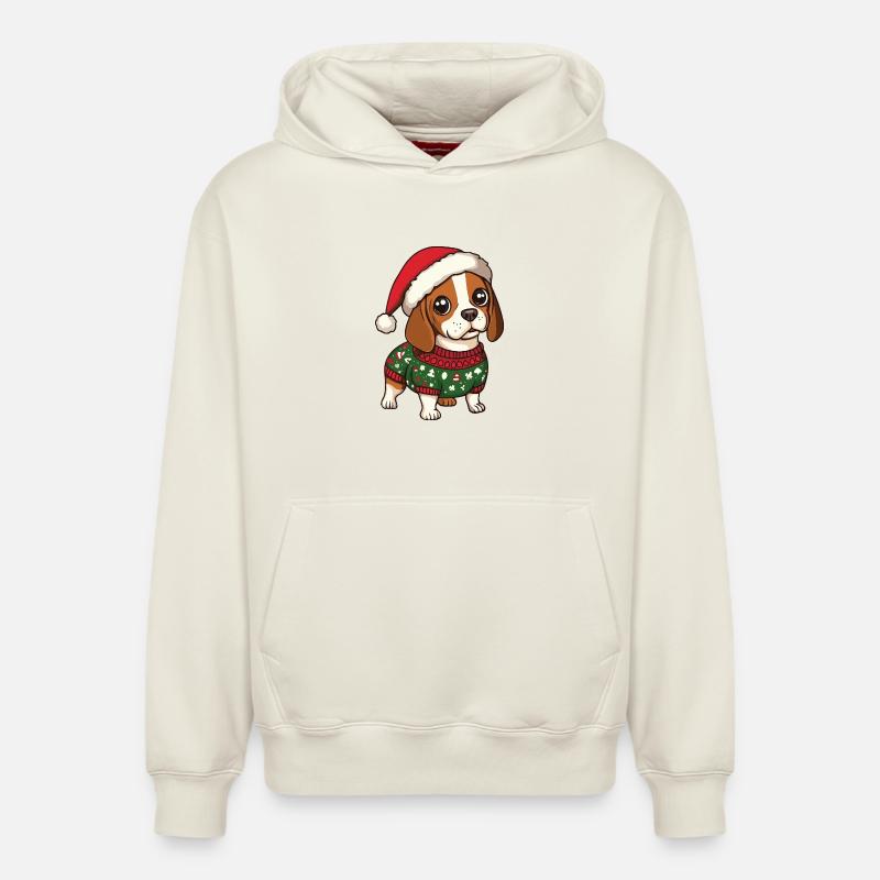 Beagle Chien Noël - Sweat à capuche unisexe décontracté en coton biologique – de SPREAD - blanc cassé