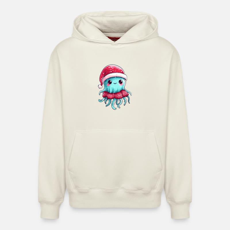 Noël des méduses - Sweat à capuche unisexe décontracté en coton biologique – de SPREAD - blanc cassé