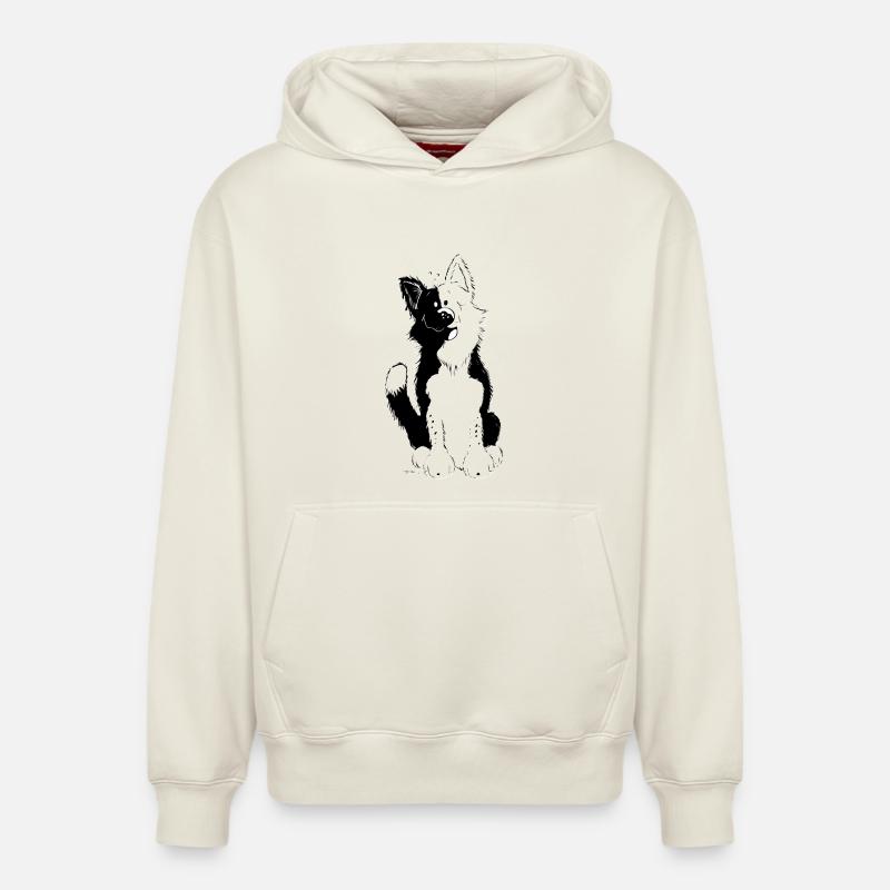 Cute Border Collie - Sweat à capuche unisexe décontracté en coton biologique – de SPREAD - blanc cassé
