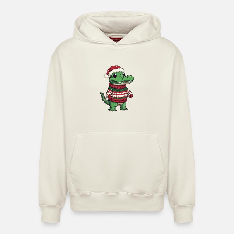 Noël Alligator Noël - Sweat à capuche unisexe décontracté en coton biologique – de SPREAD - blanc cassé