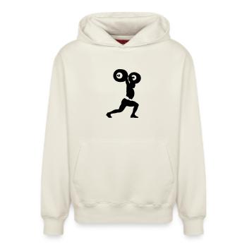 haltérophile - Sweat à capuche unisexe décontracté en coton biologique – de SPREAD - blanc cassé - Devant - AI Model Female 172 dark (172cm) & AI Model Male 178 light (178cm)