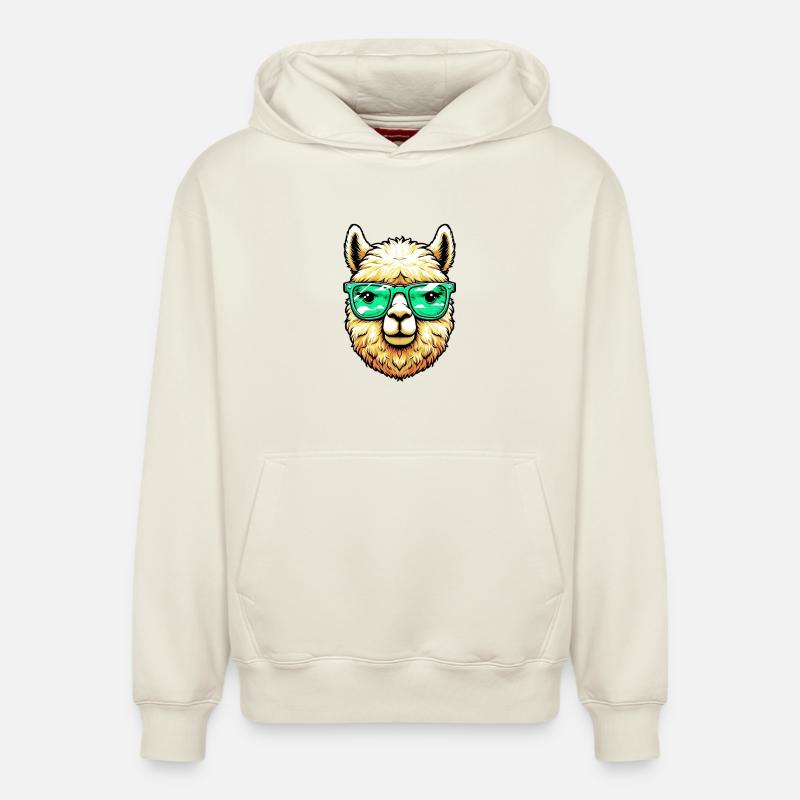 Alpaga avec lunettes de soleil - Sweat à capuche unisexe décontracté en coton biologique – de SPREAD - blanc cassé