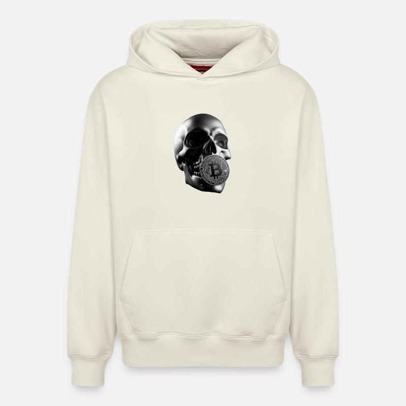 Bitcoin Skull Skull Crypto Design - Sweat à capuche unisexe décontracté en coton biologique – de SPREAD - blanc cassé
